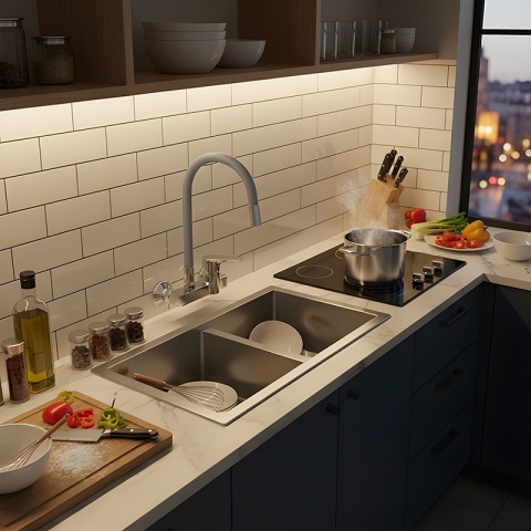 BATERIA KUCHENNA ŚCIENNA KRAN LARGO GIĘTKA SZARA WYLEWKA PODSTAWA CHROM