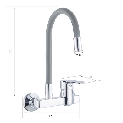 BATERIA KUCHENNA ŚCIENNA KRAN LARGO GIĘTKA SZARA WYLEWKA PODSTAWA CHROM