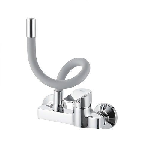 BATERIA KUCHENNA ŚCIENNA KRAN LARGO GIĘTKA SZARA WYLEWKA PODSTAWA CHROM