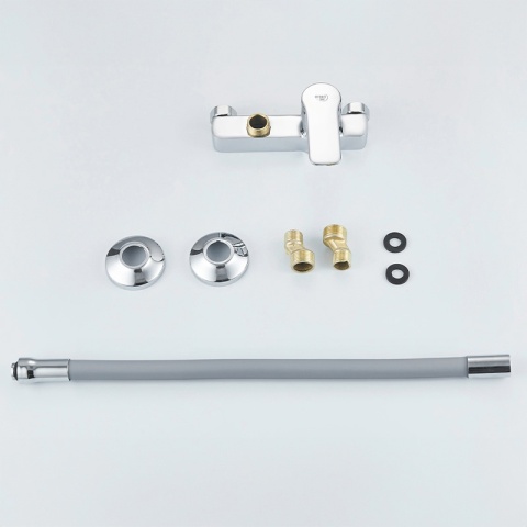 BATERIA KUCHENNA ŚCIENNA KRAN LARGO GIĘTKA SZARA WYLEWKA PODSTAWA CHROM