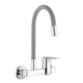 BATERIA KUCHENNA ŚCIENNA KRAN LARGO GIĘTKA SZARA WYLEWKA PODSTAWA CHROM