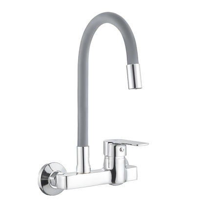 BATERIA KUCHENNA ŚCIENNA KRAN LARGO GIĘTKA SZARA WYLEWKA PODSTAWA CHROM