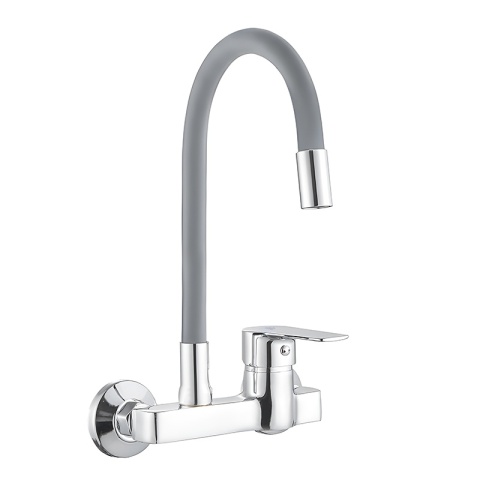 BATERIA KUCHENNA ŚCIENNA KRAN LARGO GIĘTKA SZARA WYLEWKA PODSTAWA CHROM