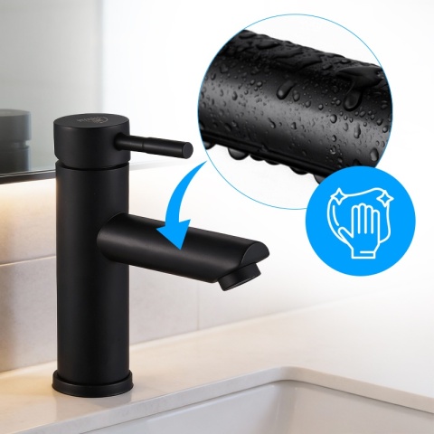 BATERIA UMYWALKOWA ŁAZIENKOWA STOJĄCA NISKA NABLATOWA KRAN ARLEY-BL CZARNA