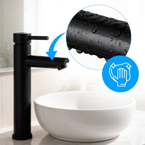 BATERIA UMYWALKOWA ŁAZIENKOWA STOJĄCA WYSOKA NABLATOWA KRAN ARLEY-H-BL CZARNA