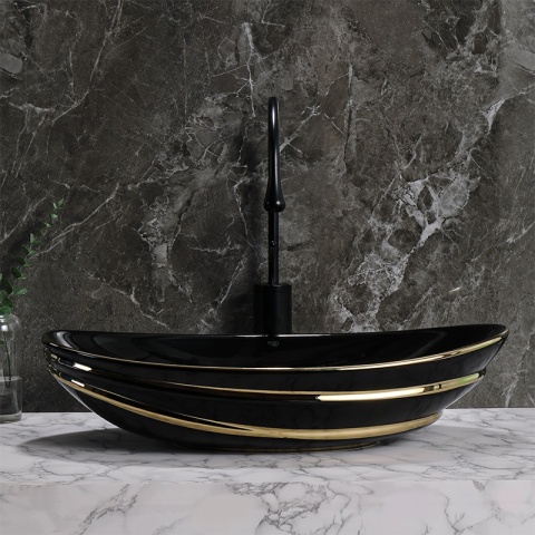 UMYWALKA NABLATOWA CERAMICZNA OWALNA LAVI-BL-LN-625 CZARNY POŁYSK 62x36 CM