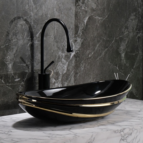 UMYWALKA NABLATOWA CERAMICZNA OWALNA LAVI-BL-LN-625 CZARNY POŁYSK 62x36 CM