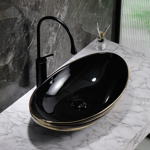 UMYWALKA NABLATOWA CERAMICZNA OWALNA LAVI-BL-LN-625 CZARNY POŁYSK 62x36 CM