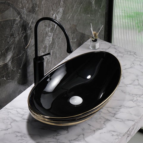 UMYWALKA NABLATOWA CERAMICZNA OWALNA LAVI-BL-LN-625 CZARNY POŁYSK 62x36 CM