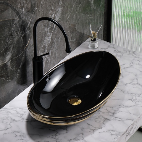 UMYWALKA NABLATOWA CERAMICZNA OWALNA LAVI-BL-LN-625 CZARNY POŁYSK 62x36 CM