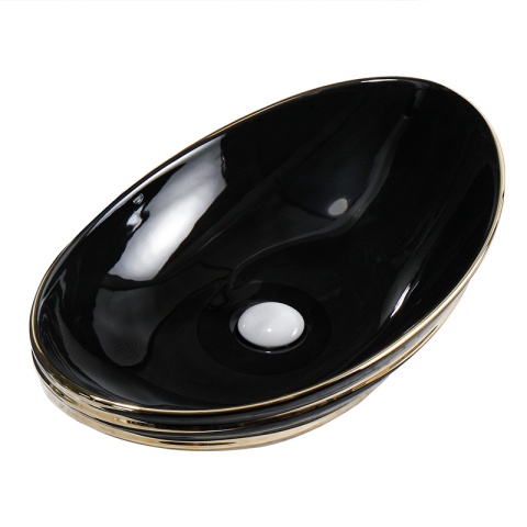 UMYWALKA NABLATOWA CERAMICZNA OWALNA LAVI-BL-LN-625 CZARNY POŁYSK 62x36 CM
