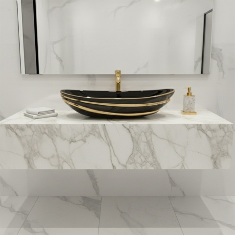 UMYWALKA NABLATOWA CERAMICZNA OWALNA LAVI-BL-LN-625 CZARNY POŁYSK 62x36 CM