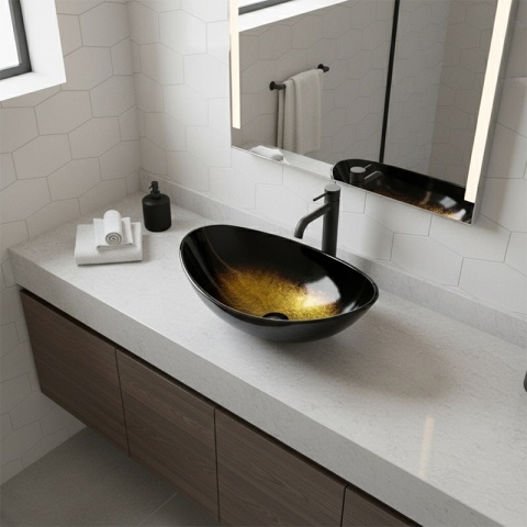 UMYWALKA NABLATOWA SZKLANA OWALNA LAVI-GL-BL-530 ZŁOTY POŁYSK 54x37 CM