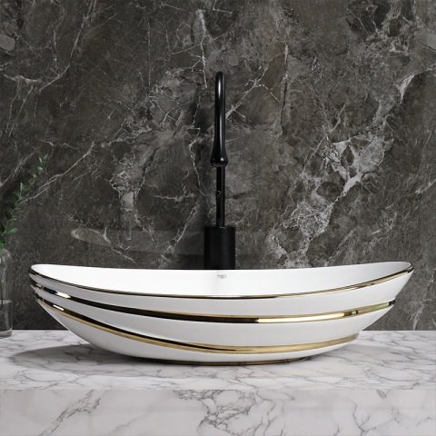 UMYWALKA NABLATOWA CERAMICZNA OWALNA LAVI-WH-GL-LN-625 BIAŁY POŁYSK 62x36 CM