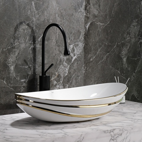 UMYWALKA NABLATOWA CERAMICZNA OWALNA LAVI-WH-GL-LN-625 BIAŁY POŁYSK 62x36 CM