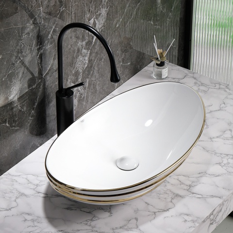 UMYWALKA NABLATOWA CERAMICZNA OWALNA LAVI-WH-GL-LN-625 BIAŁY POŁYSK 62x36 CM