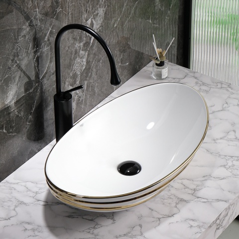 UMYWALKA NABLATOWA CERAMICZNA OWALNA LAVI-WH-GL-LN-625 BIAŁY POŁYSK 62x36 CM