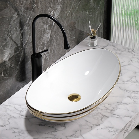 UMYWALKA NABLATOWA CERAMICZNA OWALNA LAVI-WH-GL-LN-625 BIAŁY POŁYSK 62x36 CM