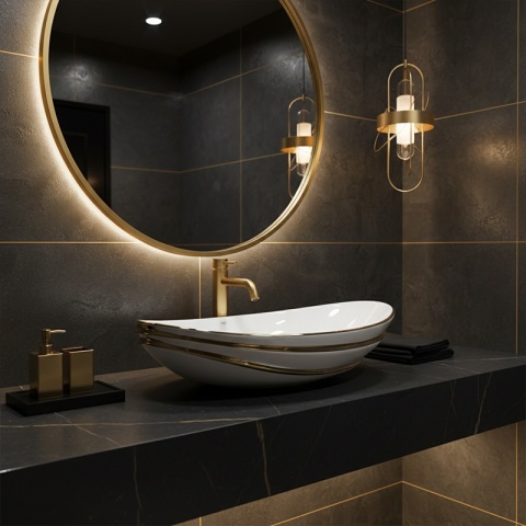 UMYWALKA NABLATOWA CERAMICZNA OWALNA LAVI-WH-GL-LN-625 BIAŁY POŁYSK 62x36 CM