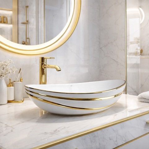 UMYWALKA NABLATOWA CERAMICZNA OWALNA LAVI-WH-GL-LN-625 BIAŁY POŁYSK 62x36 CM