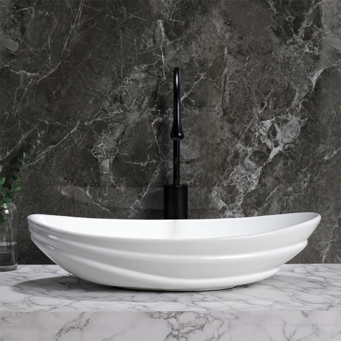 UMYWALKA NABLATOWA CERAMICZNA OWALNA LAVI-WH-LN-625 BIAŁY POŁYSK 62x36 CM