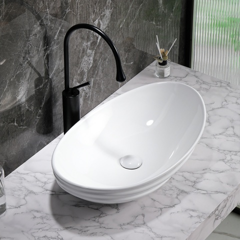 UMYWALKA NABLATOWA CERAMICZNA OWALNA LAVI-WH-LN-625 BIAŁY POŁYSK 62x36 CM