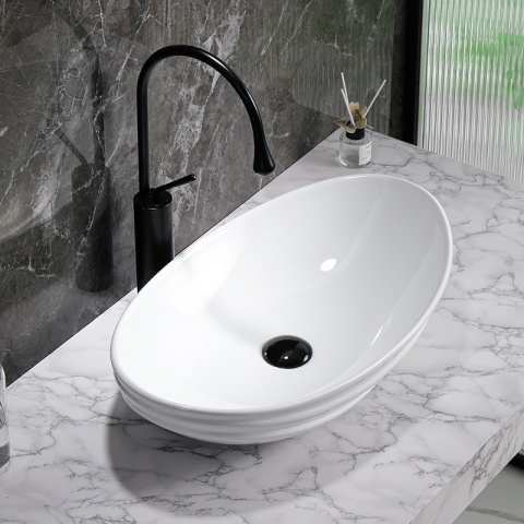 UMYWALKA NABLATOWA CERAMICZNA OWALNA LAVI-WH-LN-625 BIAŁY POŁYSK 62x36 CM