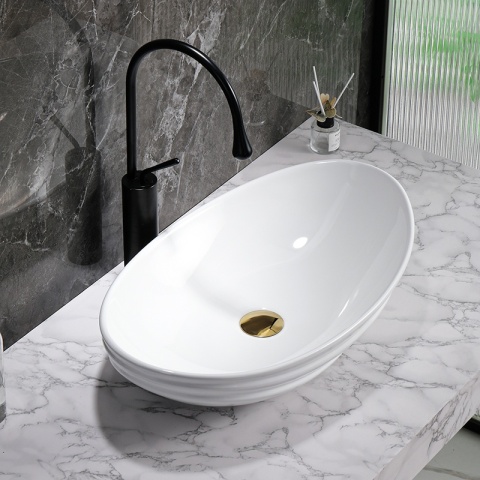 UMYWALKA NABLATOWA CERAMICZNA OWALNA LAVI-WH-LN-625 BIAŁY POŁYSK 62x36 CM