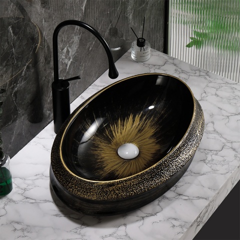 UMYWALKA NABLATOWA CERAMICZNA OWALNA STAR-BL-GL-600 ZŁOTA STRUKTURA 60x40 CM