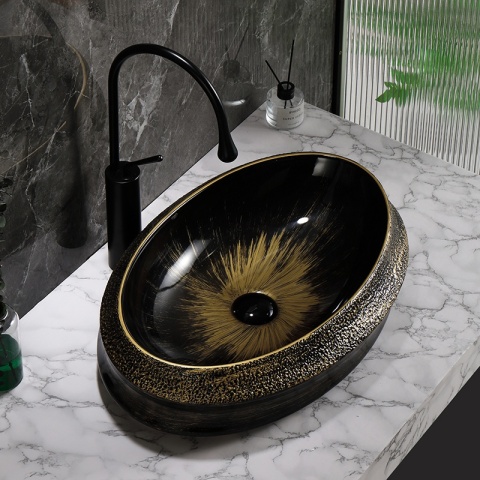 UMYWALKA NABLATOWA CERAMICZNA OWALNA STAR-BL-GL-600 ZŁOTA STRUKTURA 60x40 CM