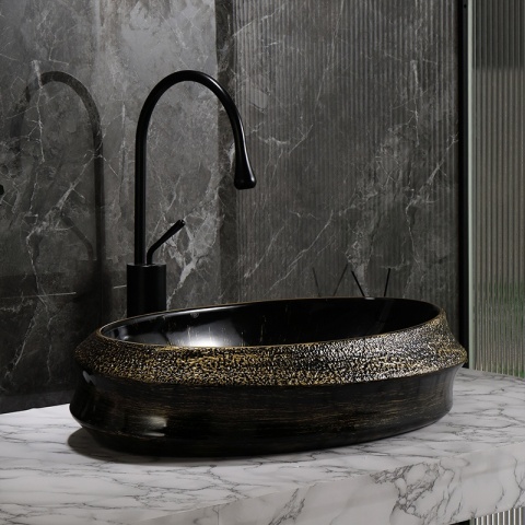 UMYWALKA NABLATOWA CERAMICZNA OWALNA STAR-BL-GL-600 ZŁOTA STRUKTURA 60x40 CM