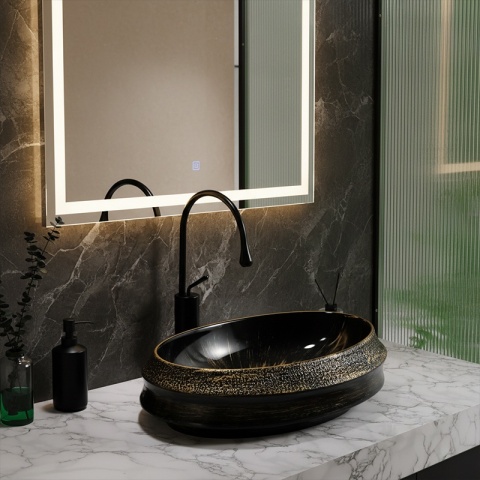 UMYWALKA NABLATOWA CERAMICZNA OWALNA STAR-BL-GL-600 ZŁOTA STRUKTURA 60x40 CM