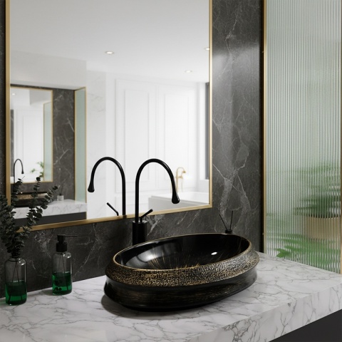 UMYWALKA NABLATOWA CERAMICZNA OWALNA STAR-BL-GL-600 ZŁOTA STRUKTURA 60x40 CM