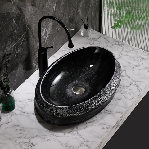 UMYWALKA NABLATOWA CERAMICZNA OWALNA STAR-BL-SV-600 SREBRNA STRUKTURA 60x40 CM