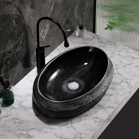 UMYWALKA NABLATOWA CERAMICZNA OWALNA STAR-BL-SV-600 SREBRNA STRUKTURA 60x40 CM