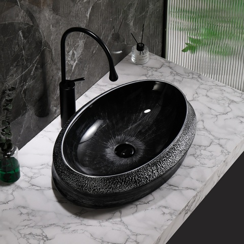 UMYWALKA NABLATOWA CERAMICZNA OWALNA STAR-BL-SV-600 SREBRNA STRUKTURA 60x40 CM