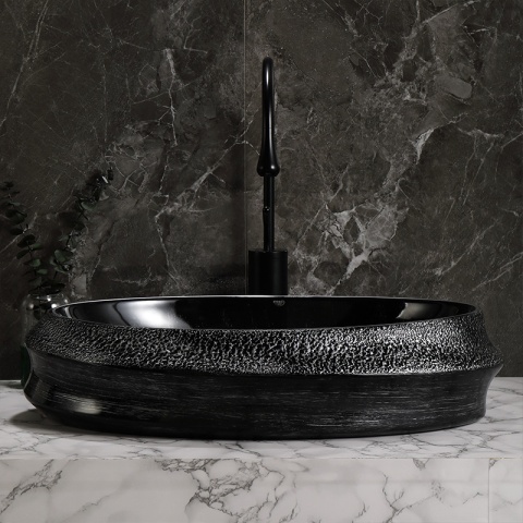 UMYWALKA NABLATOWA CERAMICZNA OWALNA STAR-BL-SV-600 SREBRNA STRUKTURA 60x40 CM