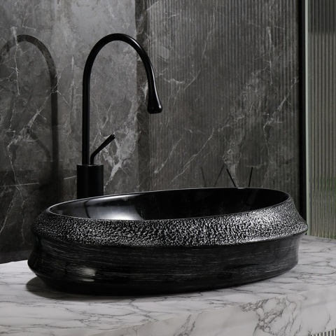 UMYWALKA NABLATOWA CERAMICZNA OWALNA STAR-BL-SV-600 SREBRNA STRUKTURA 60x40 CM