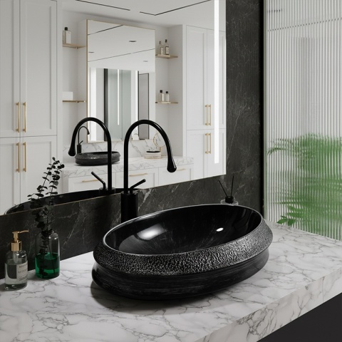 UMYWALKA NABLATOWA CERAMICZNA OWALNA STAR-BL-SV-600 SREBRNA STRUKTURA 60x40 CM