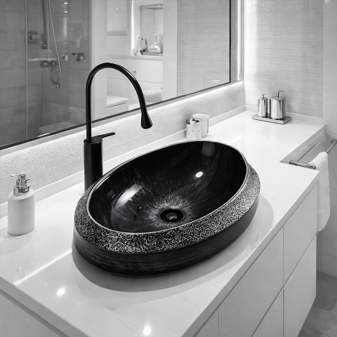 UMYWALKA NABLATOWA CERAMICZNA OWALNA STAR-BL-SV-600 SREBRNA STRUKTURA 60x40 CM