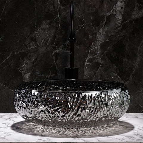 UMYWALKA NABLATOWA SZKLANA OKRĄGŁA FREZOWANA BRILLANT4-BL-410 CZARNY POŁYSK 40x12 CM