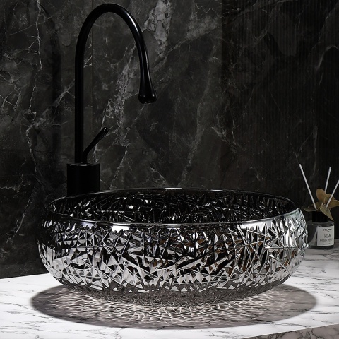 UMYWALKA NABLATOWA SZKLANA OKRĄGŁA FREZOWANA BRILLANT4-BL-410 CZARNY POŁYSK 40x12 CM