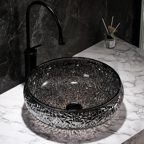 UMYWALKA NABLATOWA SZKLANA OKRĄGŁA FREZOWANA BRILLANT4-BL-410 CZARNY POŁYSK 40x12 CM