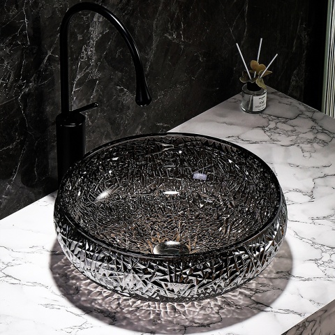 UMYWALKA NABLATOWA SZKLANA OKRĄGŁA FREZOWANA BRILLANT4-BL-410 CZARNY POŁYSK 40x12 CM