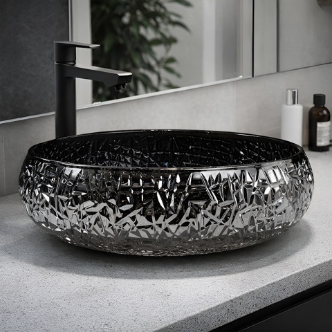 UMYWALKA NABLATOWA SZKLANA OKRĄGŁA FREZOWANA BRILLANT4-BL-410 CZARNY POŁYSK 40x12 CM