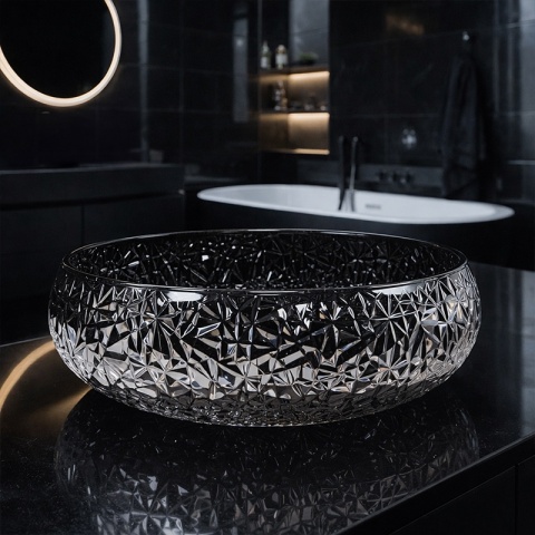 UMYWALKA NABLATOWA SZKLANA OKRĄGŁA FREZOWANA BRILLANT4-BL-410 CZARNY POŁYSK 40x12 CM