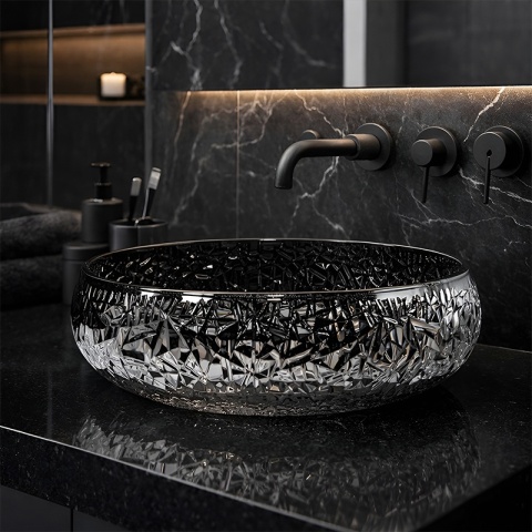 UMYWALKA NABLATOWA SZKLANA OKRĄGŁA FREZOWANA BRILLANT4-BL-410 CZARNY POŁYSK 40x12 CM