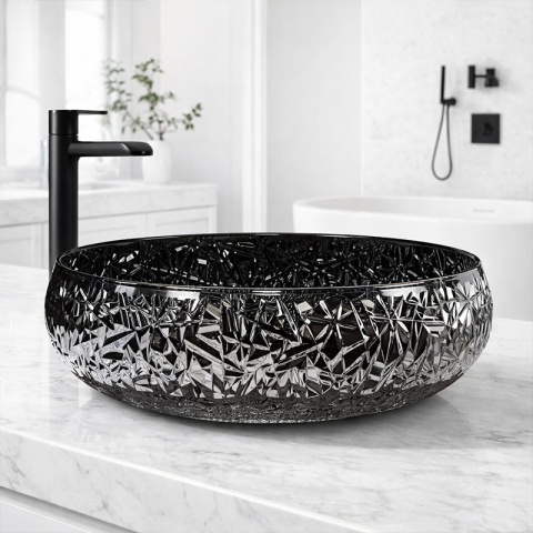 UMYWALKA NABLATOWA SZKLANA OKRĄGŁA FREZOWANA BRILLANT4-BL-410 CZARNY POŁYSK 40x12 CM