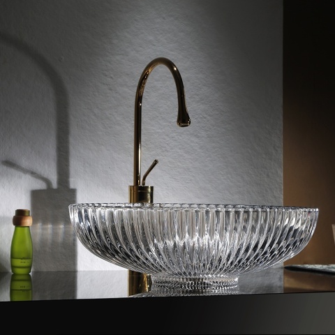 UMYWALKA NABLATOWA SZKLANA OWALNA RYFLOWANA BRILLANT3-TR-510 TRANSPARENTNA 51x35 CM