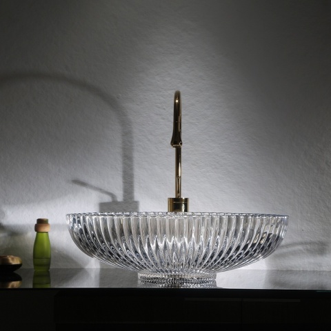 UMYWALKA NABLATOWA SZKLANA OWALNA RYFLOWANA BRILLANT3-TR-510 TRANSPARENTNA 51x35 CM